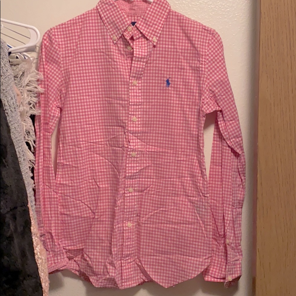 Pink checkered Polo button down